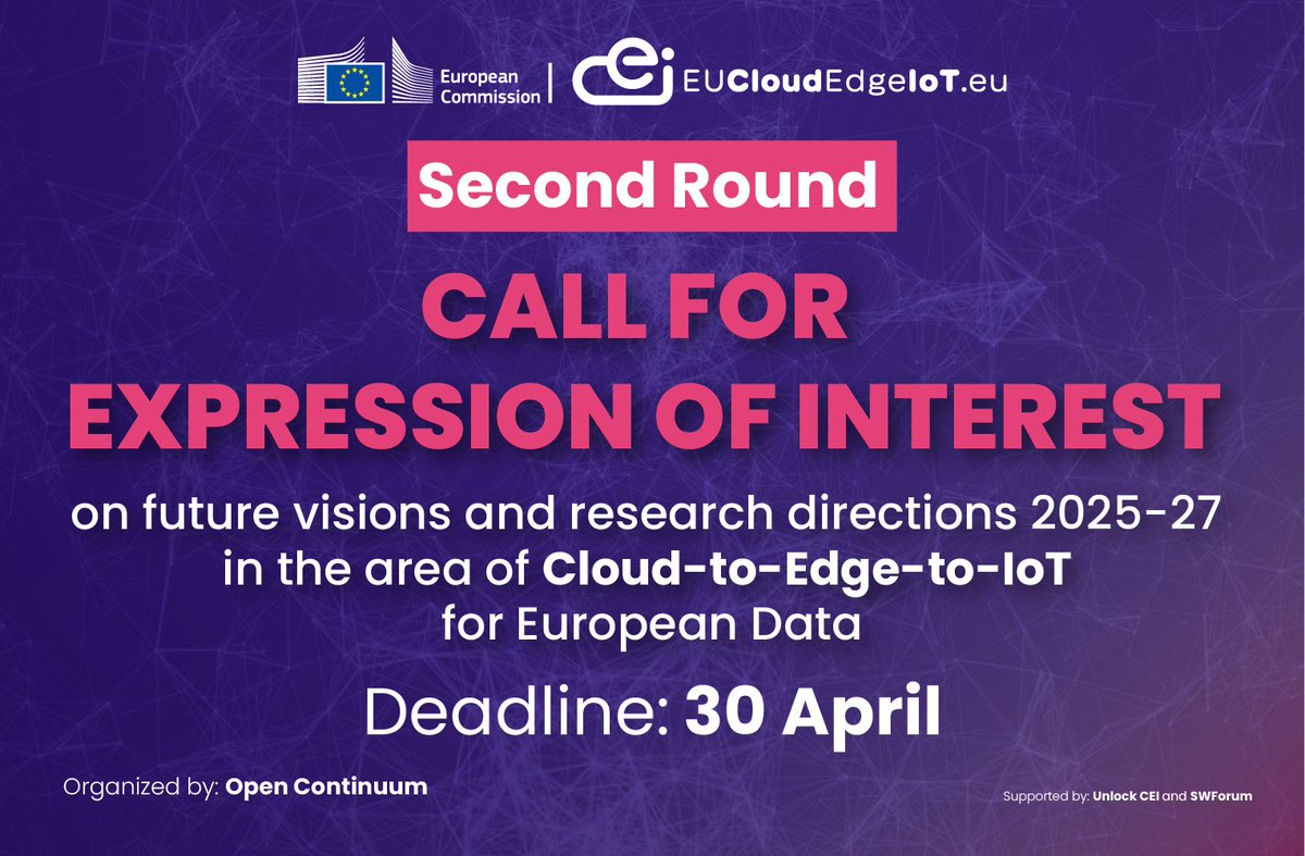 EU_CloudEdgeIoT's tweet photo. On behalf of the Commission's DG Connect, we thank you for the dozens of EoIs received 🙏 First results will be announced on 26 April. 
Due to the great demand to keep the call open for longer, we're launching round 2⃣
⏰Deadline: 30 April 
How to submit: https://t.co/so0cqk7grB https://t.co/pUXUXIpvl5