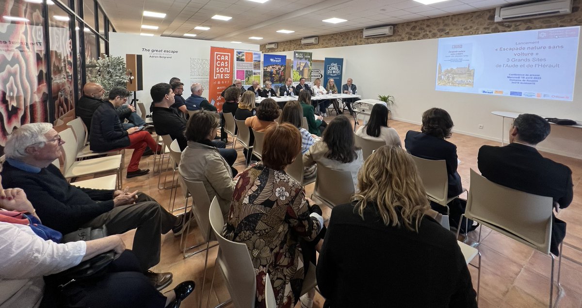 Lancement de l'Escapade nature sans voiture à travers 3 Grands Sites de l'Aude et de l'Hérault ! Le carnet de voyage est à découvrir sur lnkd.in/e5YvnAEH #tourismedurable #sansvoiture #GrandSite #slowtourisme avec @audetourisme <a href="/Heraultourisme/">Herault-Tourisme</a> <a href="/Ecologie_Gouv/">Min. Ecologie Territoire Transports Ville Logement</a> <a href="/Economie_Gouv/">Ministère de l'Économie et des Finances</a>