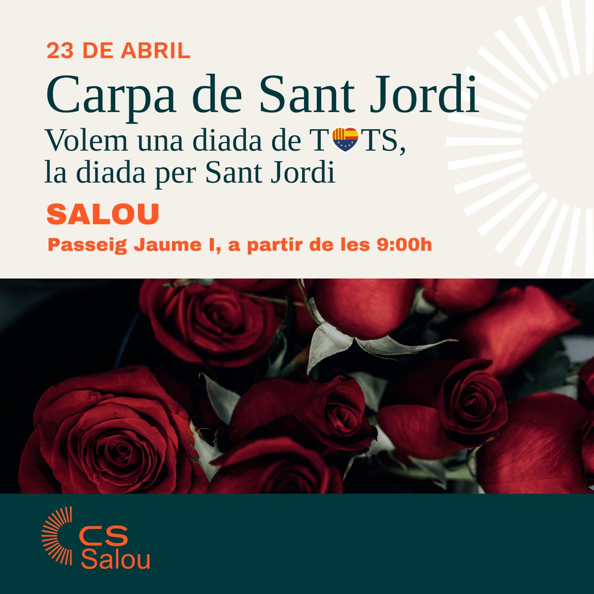 🌹Os esperamos este domingo 23 de abril en nuestra carpa de Sant Jordi.

📆 Domingo 23 de abril
🕒 A partir de las 9:00h
📍Passeig Jaume I

🍊🍊