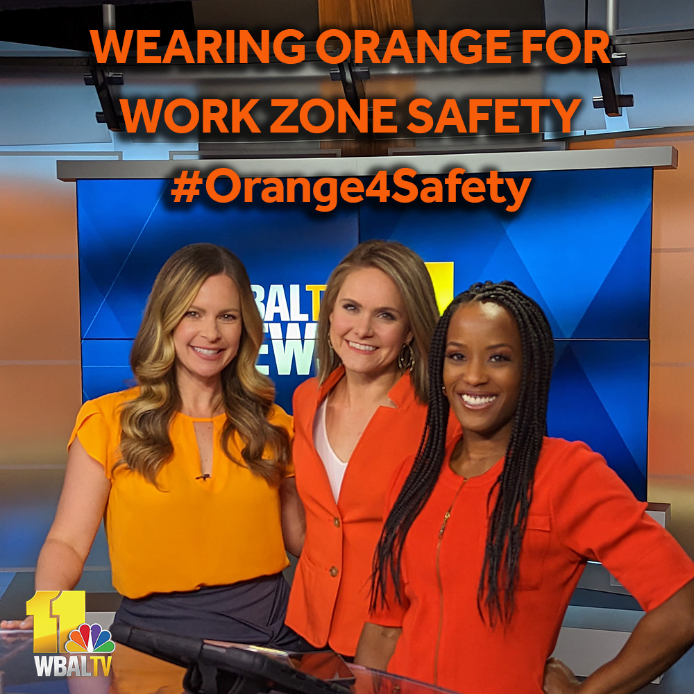 wbaltv11's tweet image. WBAL-TV&apos;s morning crew supports traffic #WorkZone safety by wearing orange today. Slow down and pay attention when driving through work zones. #Orange4Safety# #OrangeForSafety #SafeWorkZonesForAll #SafeWorkZones on.wbaltv.com/3UR6O4g