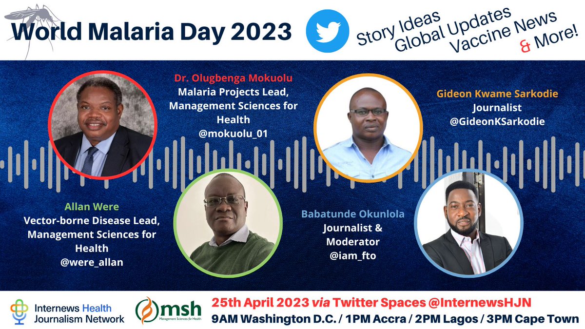 Join us for a unique Twitter Spaces event in honour of #WorldMalariaDay! In collaboration with @MSHHealthImpact, technical experts and journalists from HJN will discuss global #malaria updates, #vaccine news, NEW story ideas and MORE! 👇x.com/i/spaces/1owxw…