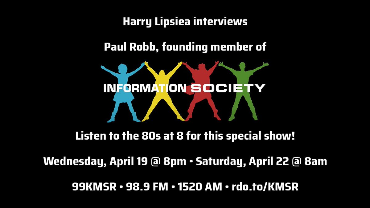So excited for the 80s at 8 tonight, featuring an interview with Paul Robb, founding member of <a href="/InSoc/">Information Society</a>. Tune in to rdo.to/KMSR tonight at 8 p.m. #informationsociety