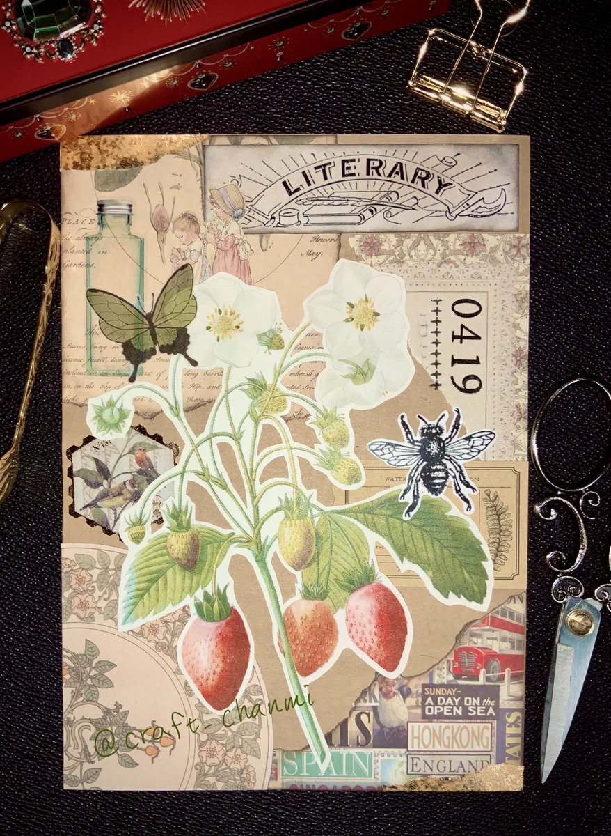 craft_chanmi's tweet photo. 今日のコラージュ。
苺が食べたい…
写真では伝わらないかもだけど、日付の数字をエンボス加工しました🍓
#コラージュ　#コラージュ好きな人と繋がりたい https://t.co/CvHIZQQE2z