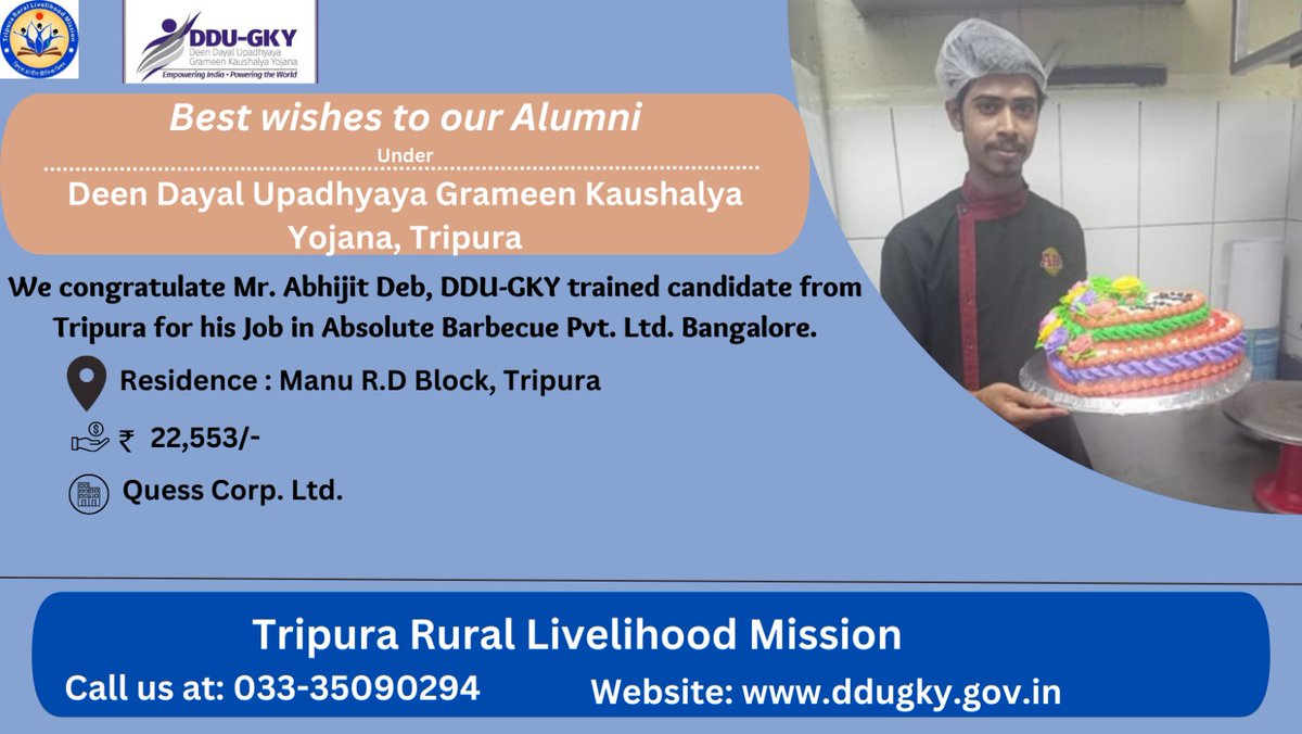 DDUGKYTripura's tweet photo. Success story from Manu R.D Block under Deen Dayal Upadhyaya Grameen Kaushalya Yojana, Tripura.
#SuccessStories #proud #ddugkytripura #trainingcompletion #job #Employment @ddugkyplacement
@DDUGKYMoRD @NIRDPR_India @IfsRao @DSankharaj https://t.co/CL3iZOEXAs