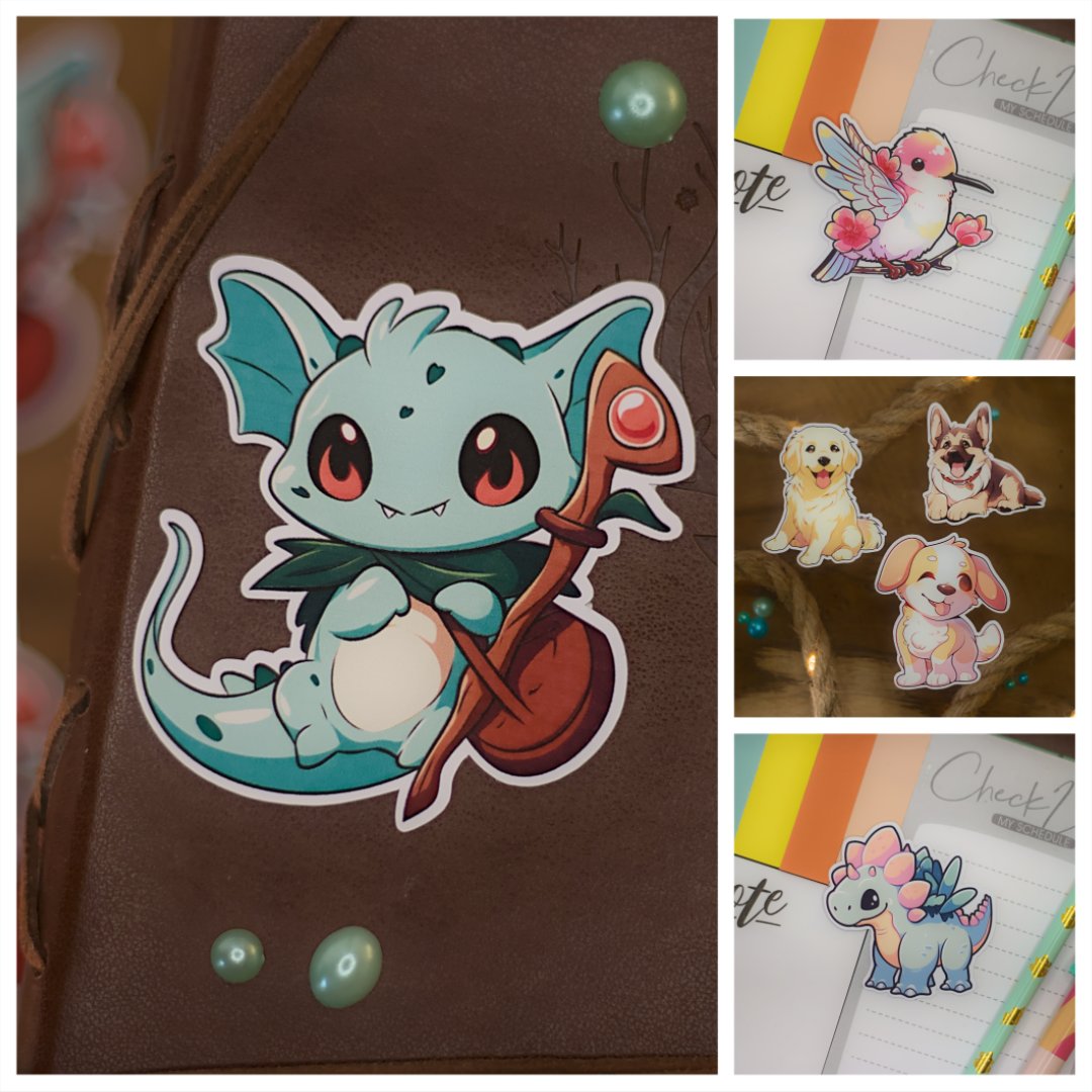FlokatiDesign's tweet photo. 🎉 It's time for new stickers! 🎉 We've added a bunch of fresh designs to our Etsy shop, including dinos 🦖, fairies 🧚‍♀️, unicorns 🦄, cats 🐱, dogs 🐶, and more! Head to https://t.co/rWKXqjHPzY to check them out! ✨ #stickers #etsyseller #newarrivals #magicalcreatures https://t.co/zFmYbhJylE