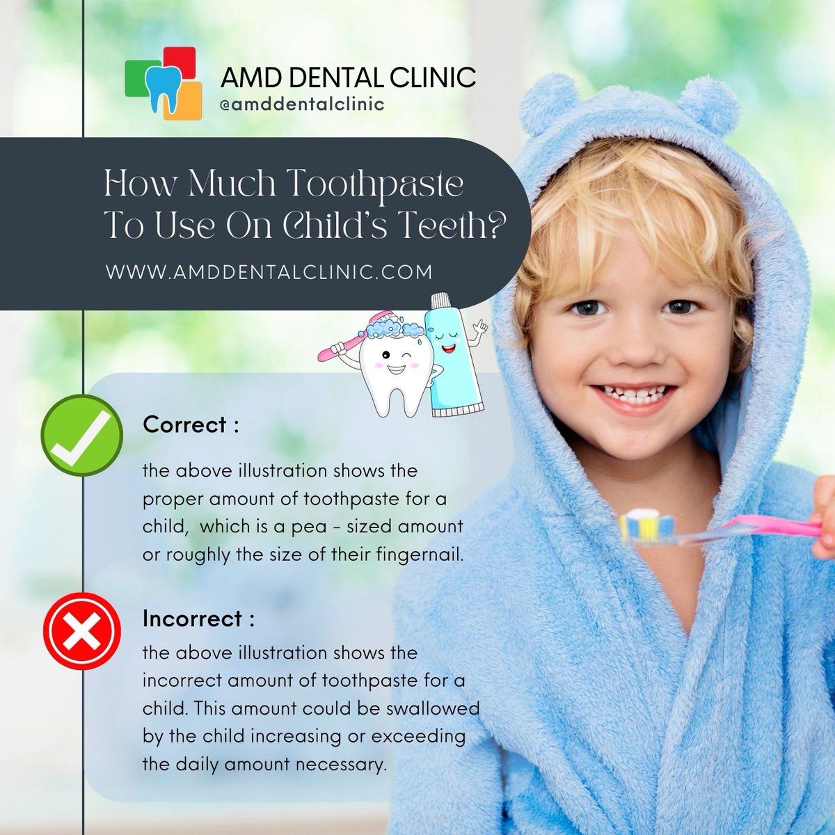 ClinicsAmd's tweet photo. #CorrectAmount of #Toothpaste For #Children
 This amount could be swallowed by the #child increasing or exceeding the daily amount necessary. Visit : https://t.co/N6NN1QMSAy
Call us at +91 9945826926
#toothpaste #toothbrush #teeth #smile #oralcare #dentist #teethwhitening #dental https://t.co/FxGJN3q4TI