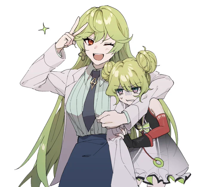 AIちゃんΛとメビウスに(※サイズに配慮して)服を交換してもらった落書き〜  #崩壊3rd 