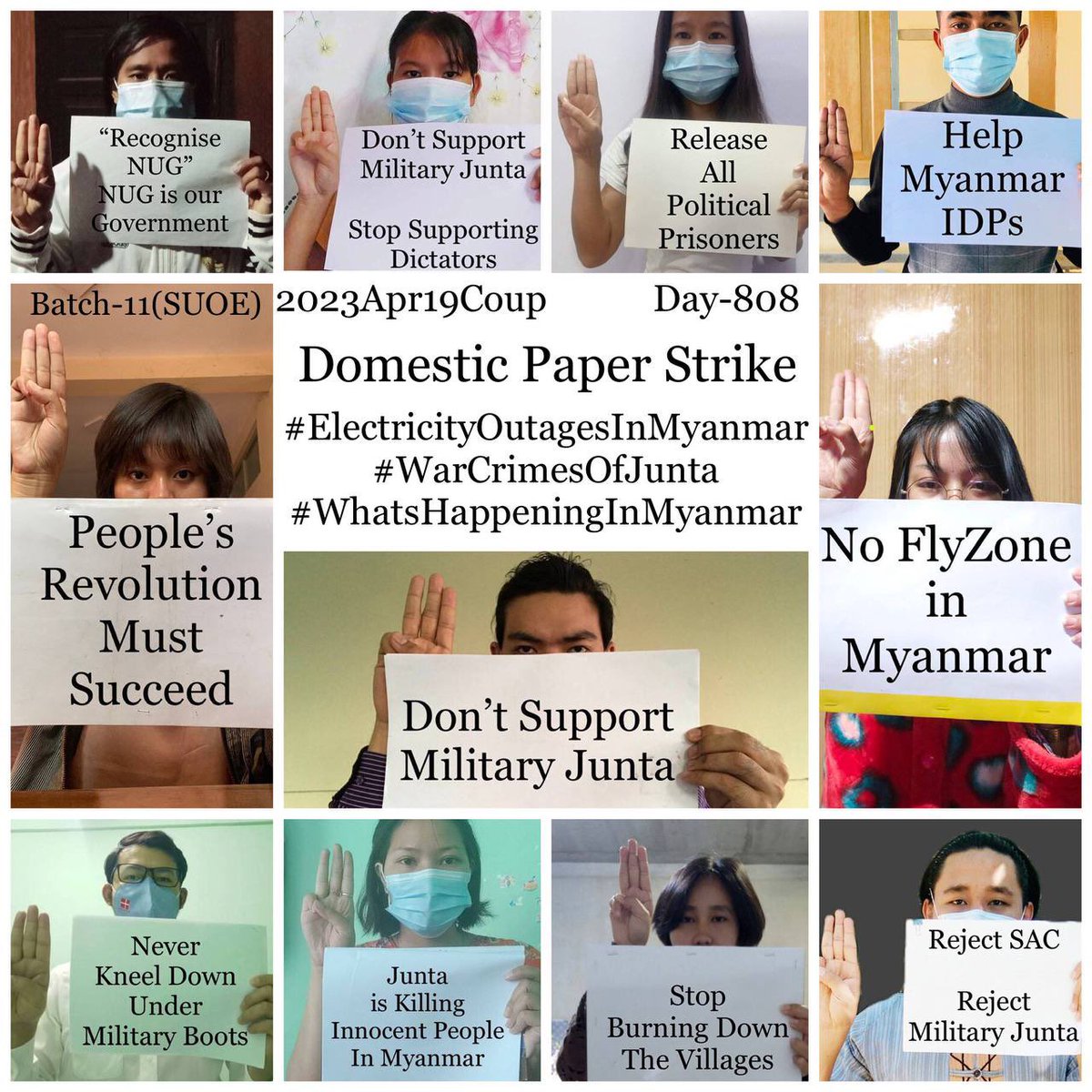 BunnyAliceei's tweet photo. Daily anti-coup revolutionary domestic strike by pro-democracy CDMer teachers from Sagaing University of Education as 808th day.

#2023Apr19Coup #WhatsHappeningInMyanmar #ElectricityOutagesInMyanmar https://t.co/CbTKPg9XNy