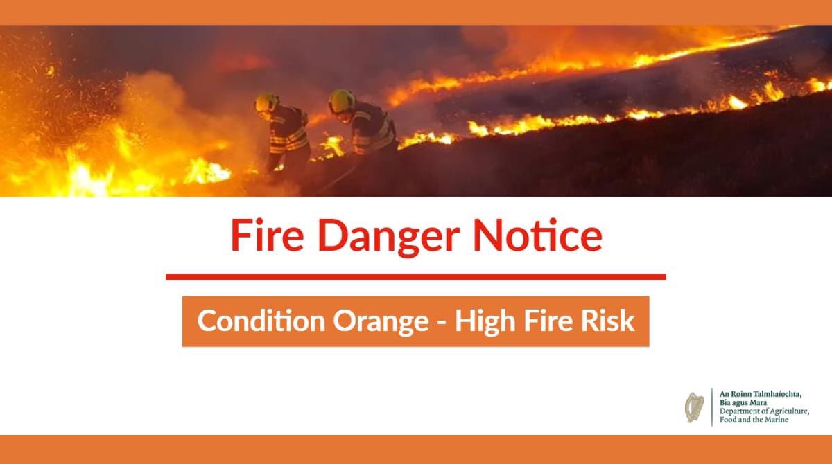 CorkCountyFire's tweet image. 🟠 Condition Orange - high fire risk 🟠

@agriculture_ie have issued an Orange Forest Fire Warning arising from weather patterns and expected level of risk. 

🕛Warning in place until 6pm, Saturday, April 22

➡️ gov.ie/en/publication…

#FireWarning #FireSafety