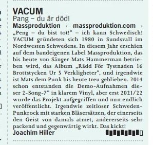 Vacum52164538's tweet photo. Vi får toppenrecension i nya numret av mäktiga tyska @oxzine för nya vinylen Pang-Du är död!
9 av 10! Das Kickt!
#punk #postpunk #punksvall #vinyl #seveninch https://t.co/IomYOxnkPN