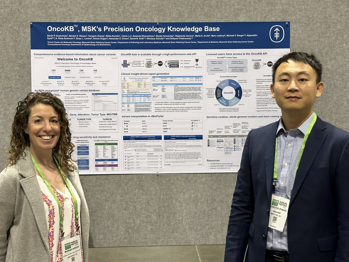 People - I know it’s the last day of #AACR23 - but finish it w/ bang! Visit our Senior Scientist <a href="/MoriahNi_Phd/">Moriah Heller Nissan, PhD</a> in Section 13 (West side) poster #18 to see our <a href="/OncoKB/">OncoKB™</a> poster &amp; here about the latest developments we’re working on.