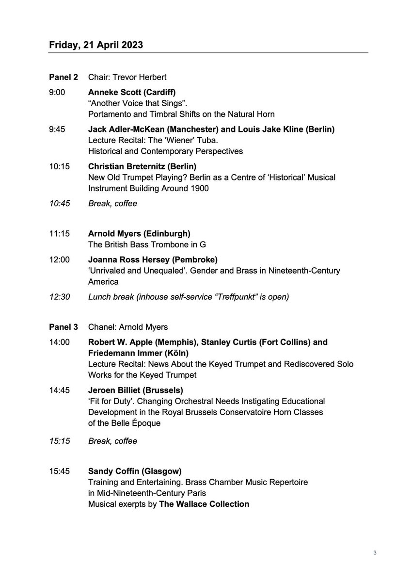 HistoricBrass's tweet photo. Great news! The Romantic Brass Symposium, taking place from tomorrow  through Saturday (April 20 - 22) is now available for virtual attendance via Zoom! Time zone is CEST. @hkb_bfh 

See images below for schedule of events and link below to register for virtual attendance https://t.co/Qz2lPkBslo
