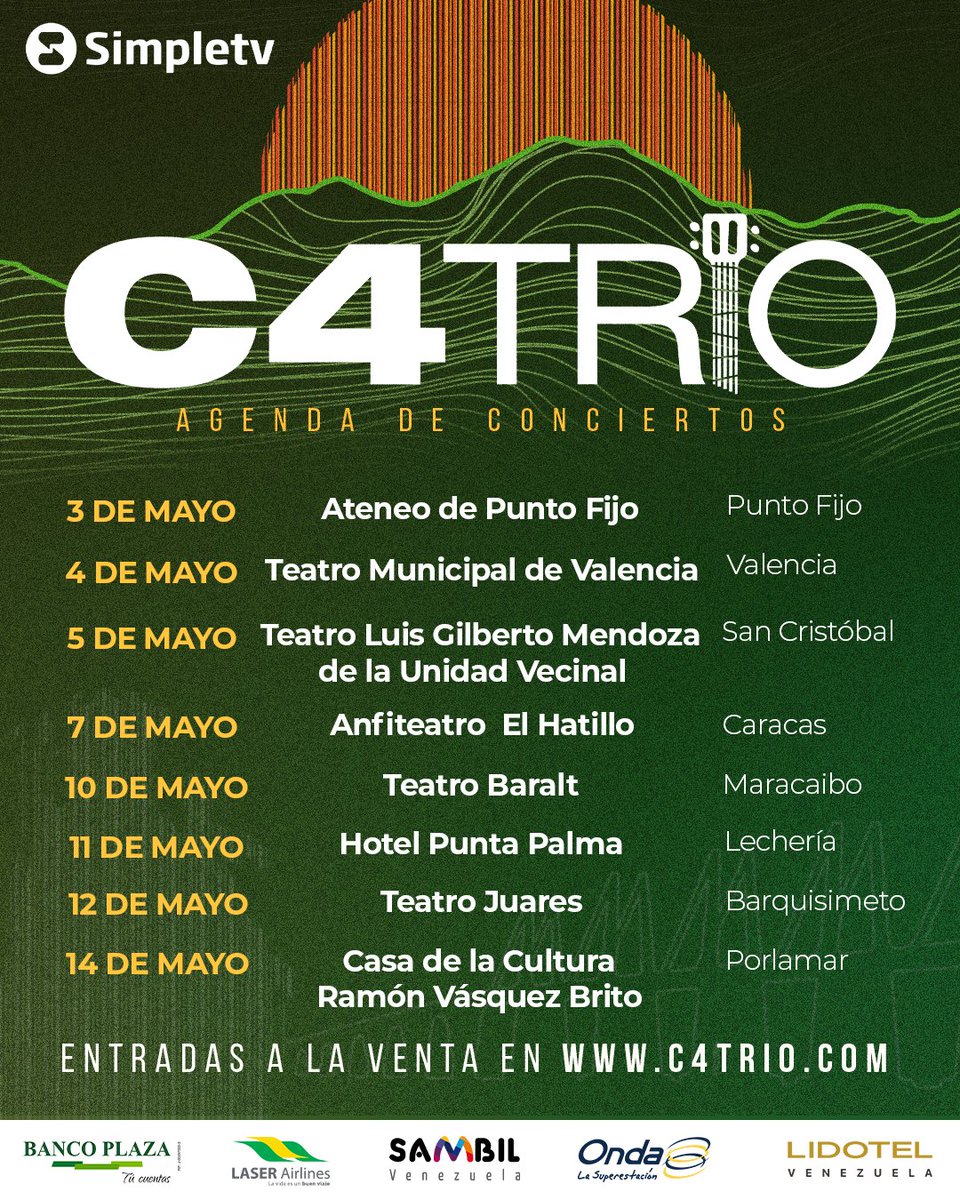 c4trio's tweet photo. VENEZUELA 🇻🇪

Falta poquito para vernos. Conoce las ciudades y compra tus entradas aquí: https://t.co/eFOEoDBB2p https://t.co/4Zxem4f6du