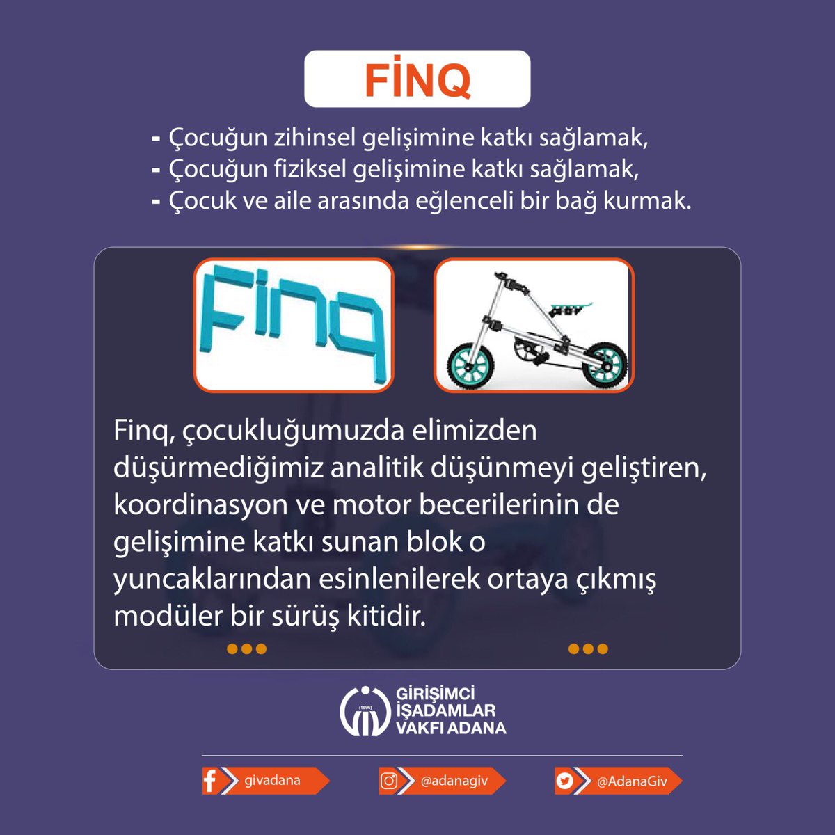 AdanaGiv's tweet photo. Finq, çocukluğumuzda elimizden düşürmediğimiz analitik düşünmeyi geliştiren, koordinasyon ve motor becerilerinin de gelişimine katkı sunan blok oyuncaklarından esinlenilerek ortaya çıkmış olan modüler sürüş kiti projesi yatırımlarına devam etmektedir https://t.co/LQFOSWBaX4