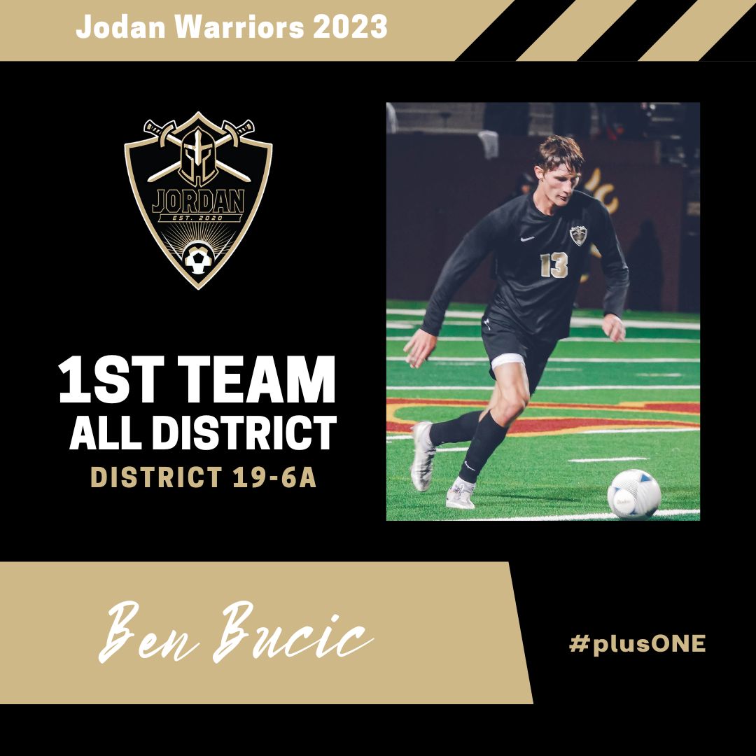 Congratulations to SR #13 Ben Bucic <a href="/BenBucic/">Ben Bucic</a>  on being selected to 1st Team All-District for District 19-6a!  #plusONE <a href="/JHSWarriors_ABC/">Jordan Athletic Booster Club</a> <a href="/JordanHSAthlet1/">JordanHSAthletics</a>