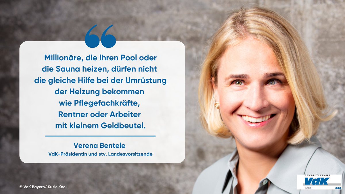 Der Regierungsentwurf zum #Heizungstausch und #Foerderung steht. VdK-Präsidentin Verena #Bentele übt scharfe Kritik am Entwurf und verlangt eine 100-prozentige Förderung, die sich nach dem Einkommen richtet. 
👉PM: vdk.de/permalink/86631
#sozialundoekologisch #Klimapolitik