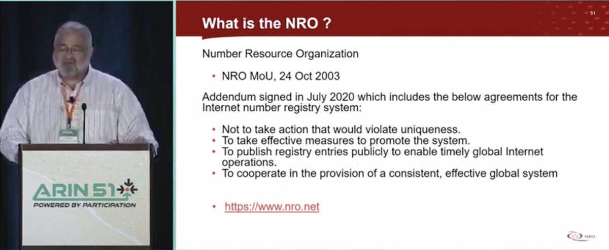 What has @theNRO been up to? ARIN President & CEO John Curran, @jcurranarin, is sharing the NRO Update now at #ARIN51: arin.net/participate/me…