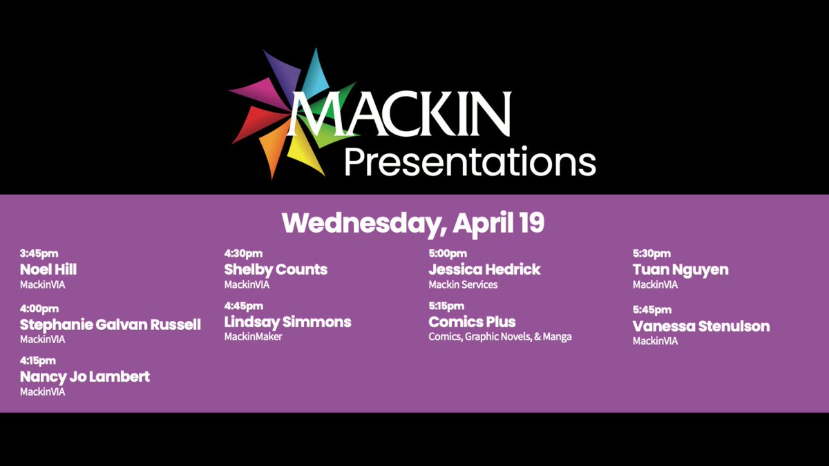 Mackin Educational Resources (@mackinlibrary) on Twitter photo Good morning, Austin! Weβre SO excited to see everyone at our #txla23 booth (#2018) this week. We have a bunch of fantastic presentations, so see below for today's schedule! ππ€©
<a href="/MackinVIA/">MackinVIA</a> <a href="/mackinclassroom/">Mackin Classroom</a> <a href="/MackinMaker/">MackinMaker</a> <a href="/MackinLearning/">MackinLearning</a> Good morning, Austin! Weβre SO excited to see everyone at our #txla23 booth (#2018) this week. We have a bunch of fantastic presentations, so see below for today's schedule! ππ€©
<a href="/MackinVIA/">MackinVIA</a> <a href="/mackinclassroom/">Mackin Classroom</a> <a href="/MackinMaker/">MackinMaker</a> <a href="/MackinLearning/">MackinLearning</a>