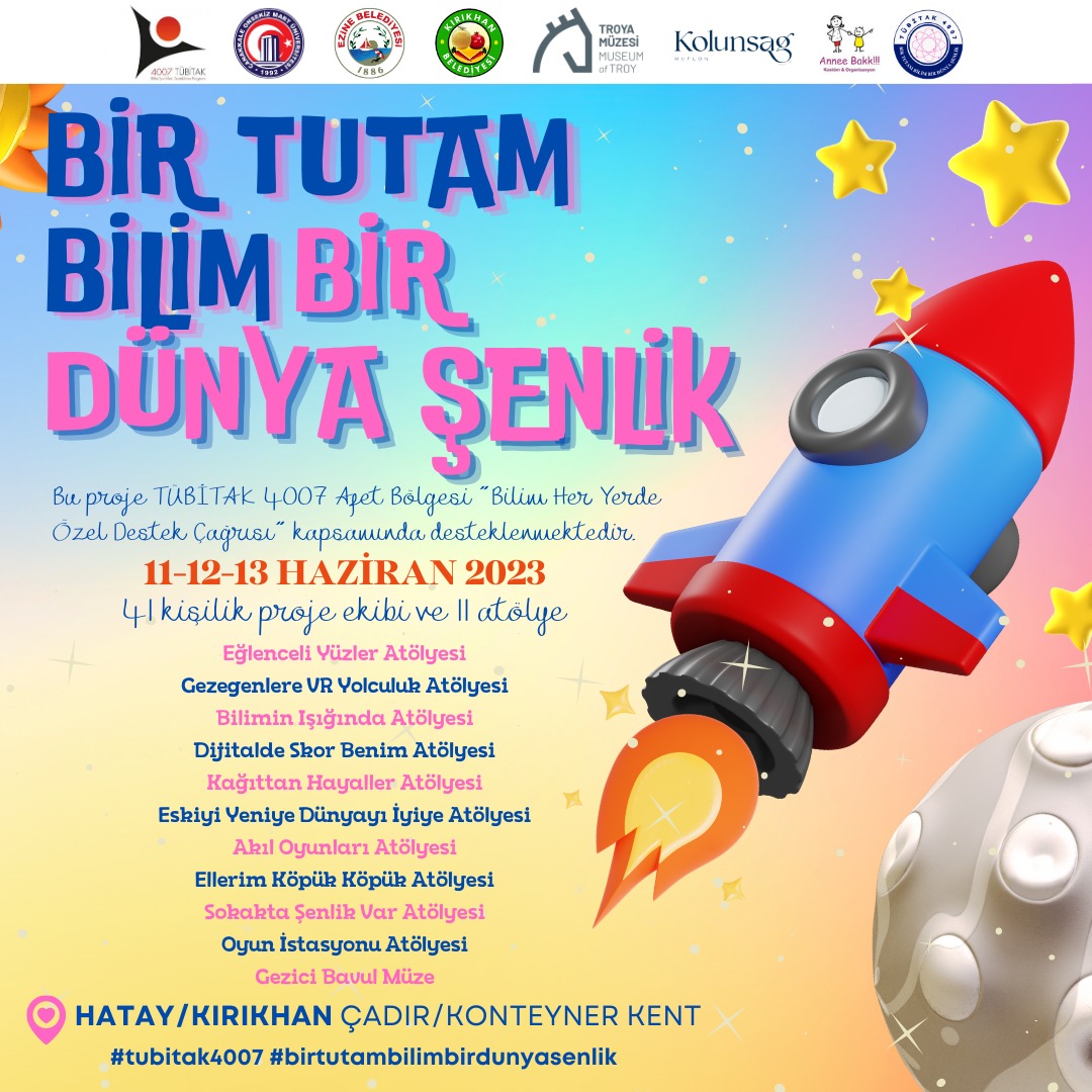 💫Sevgili Destekçilerimiz,

TÜBİTAK 4007-Bilim Şenlikleri Destekleme Programı’nın Afet Bölgesi “Bilim Her Yerde” Özel Destek Çağrısı kapsamında desteklenmeye değer bulunan “Bir Tutam Bilim Bir Dünya Şenlik” başlıklı projemizin afişini sizlerle paylaşıyoruz.