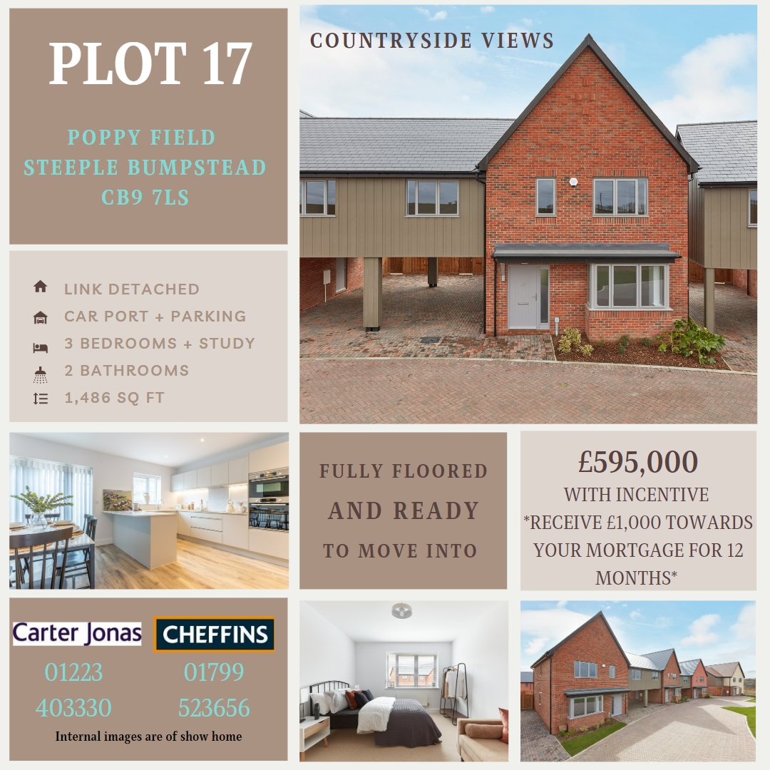 enterprisepg's tweet photo. Open day at Poppy Field 
 Sat 22 April 10am – 4pm.

Ready to move into
Linked detached with carport 
3 beds plus a separate study 
Open plan kitchen/diner leading out to SE-facing garden 
Countryside walks on the doorstep for work-life balance
Plus £12,000 towards your mortgage https://t.co/igWBF32jm6