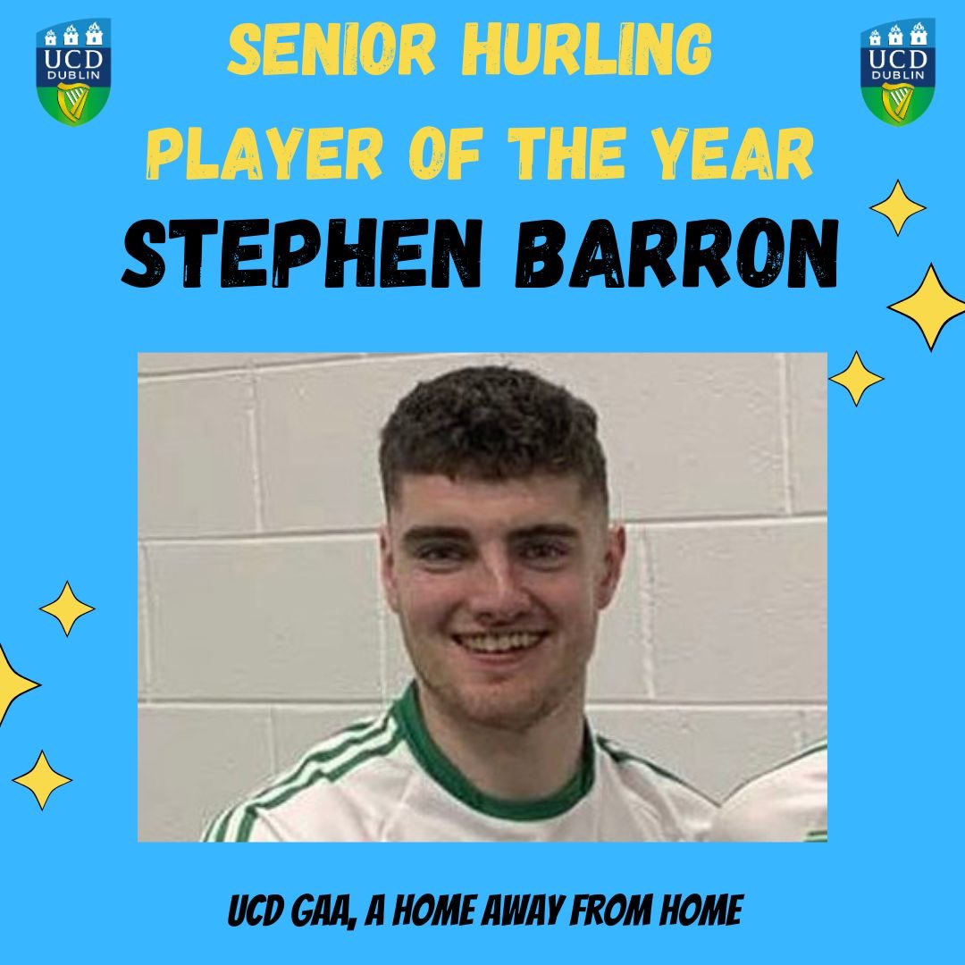 UCDGAA's tweet photo. Congratulations to our Senior Hurler of the Year, Stephen Barron. Stephen was an integral part of the junior hurlers doing the double this year #ucdgaa https://t.co/4rT7EEAv23