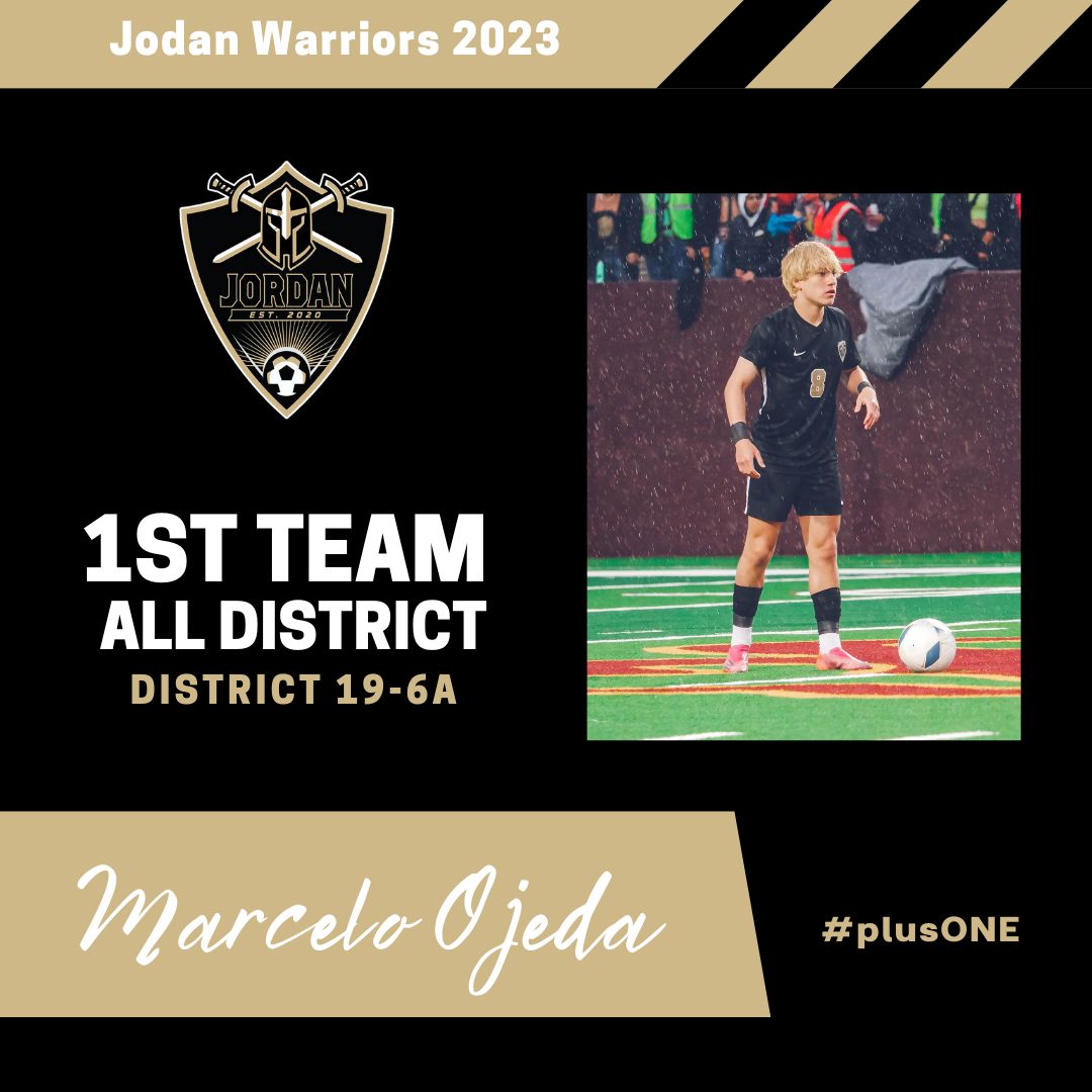 Congratulations to SOPH #8 Marcelo Ojeda <a href="/MarceloOjeda_/">Marcelo Ojeda</a>   on being selected 1st Team All-District 19-6a!  #plusONE <a href="/JHSWarriors_ABC/">Jordan Athletic Booster Club</a> <a href="/JordanHSAthlet1/">JordanHSAthletics</a>