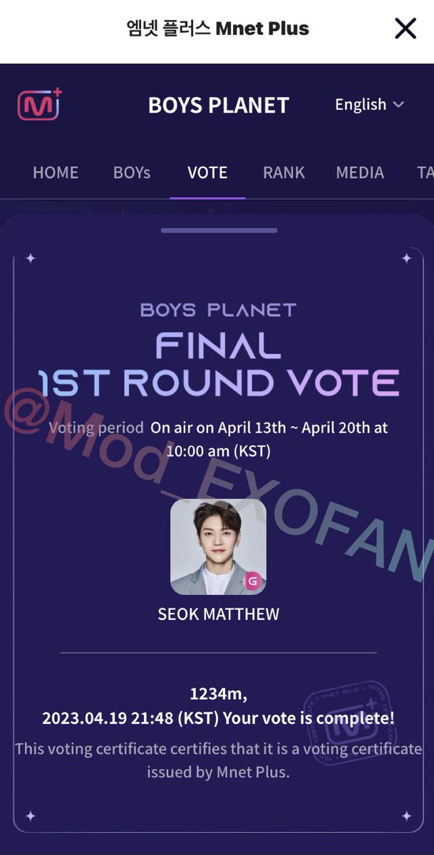 Mod_EXOFAN's tweet image. 📢📢 #BOYSPLANET Final LIVE Vote (MNET Plus App)
pls pls Don't drop him.🙏🏻 PLEASE KEEP VOTING FOR HIM.❤️

#Matthew1Pick 
#보이즈플래닛 #석매튜 #SEOKMATTHEW