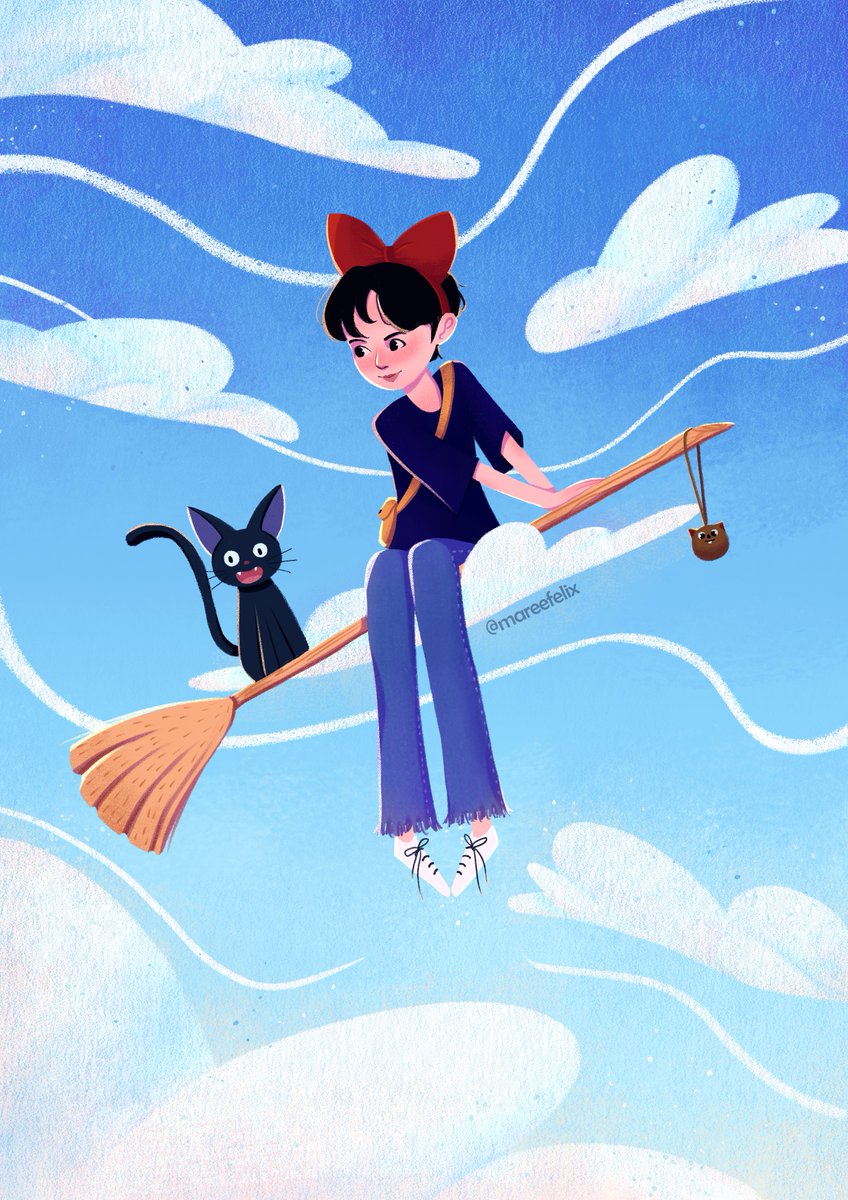 MareeFelix's tweet photo. Hannie's Delivery Service ☁️🧹

Illustration inspired by the cutest babygirl ever: Han Jisung from Stray Kids

#Straykidsfanart #HAN #한 https://t.co/olOih1BSBQ