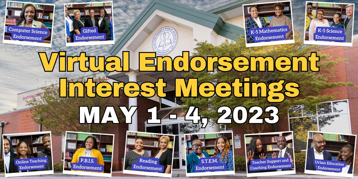 CCPSProfLearn's tweet photo. Have you decided which endorsement you will take next year? Preview the 10 endorsements offered through Clayton County Public Schools by going to https://t.co/oSJt9aNcl7 https://t.co/ngHMzLy3yr