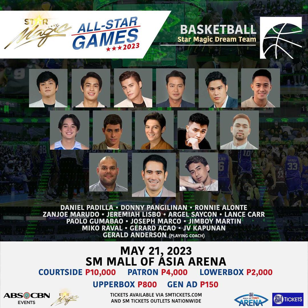 Lets support the STAR MAGIC DREAM TEAM! 🏀

Star Magic All Star Games happening this May 21, 2023 LIVE at the SM Mall of Asia Arena.

GET YOUR TICKETS NOW!
🔗 : tinyurl.com/SMASG

#DanielPadilla #RonnieAlonte #ZanjoeMarudo #DonnyPangilinan
#StarMagicAllStarGames2023