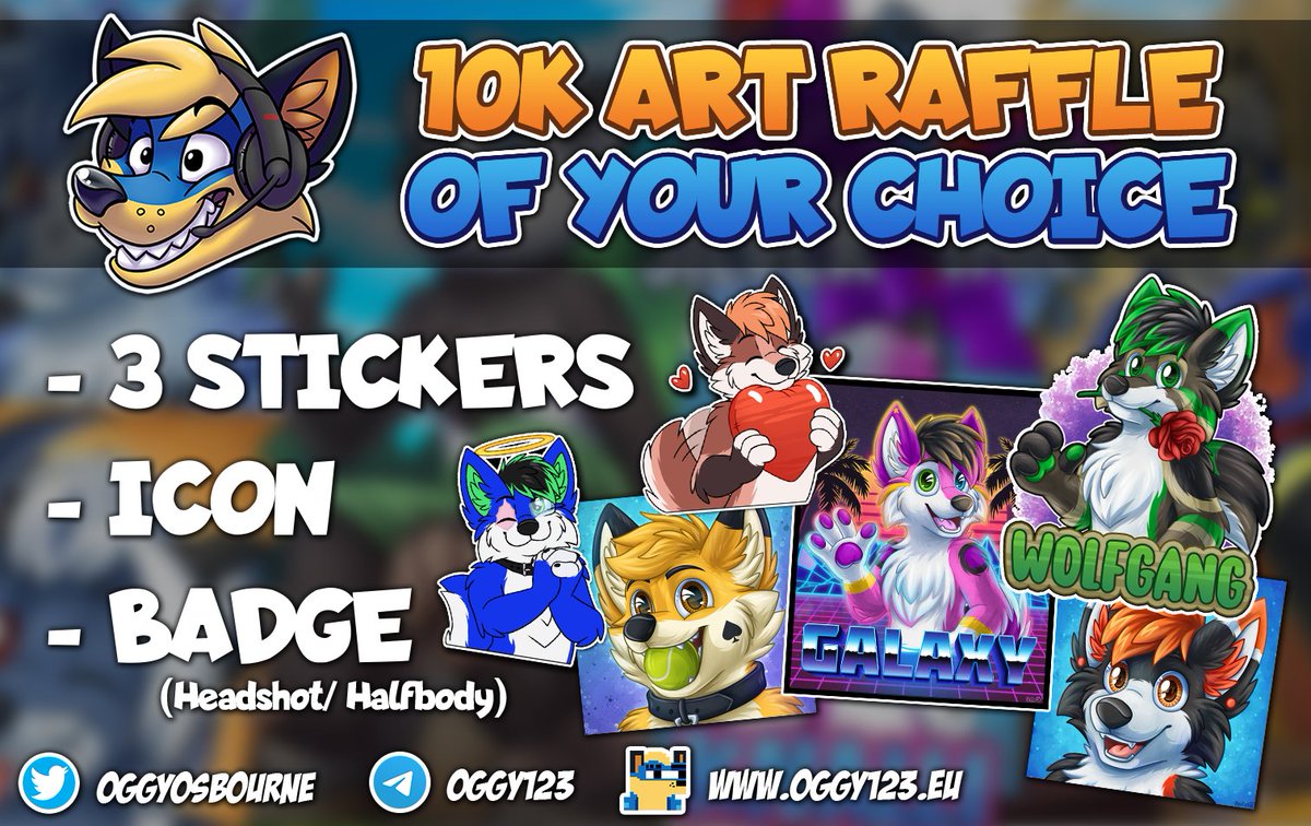 🎉10k Art Raffle of your choice🎉
Enter for a chance to win either 3 stickers / icon / badge! A winner can choose the prize!

Rules:
✨Follow me
✨LIKE and RT this post
✨Reply with sfw ref of your OC

Ends April 28th 2023. Good luck 💛