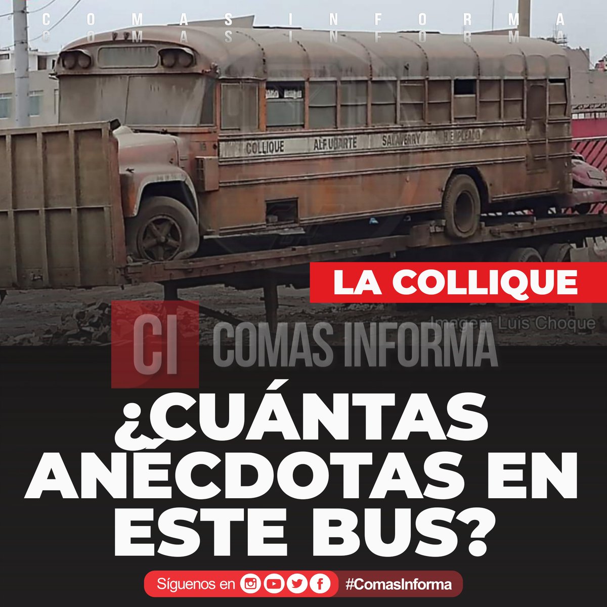 ComasInforma's tweet photo. 🔴 #COMAS | #FotoDelRecuerdo | ¿Cuántas anécdotas en este bus de "La Collique"?
La empresa Virgen de la Puerta S.A. EVIPUSA (Comité 6M), empezó a circular por los años 90s en la ruta Collique - Ate.
Foto @LuisChoque
#ComasInforma 📲 #Noticias https://t.co/L3U9UOGzh1