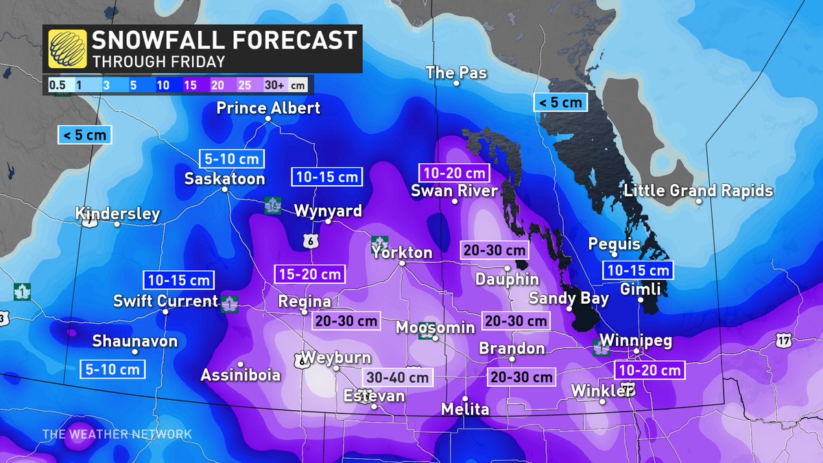 A late April storm will unload up to 40 cm of snowfall ❄️! Expect a slow commute with near zero visibility to major highways and especially for rural roads. Allow extra time for your commute if you need to leave the house! @weathernetwork #MBstorm #SKstorm #winnipeg