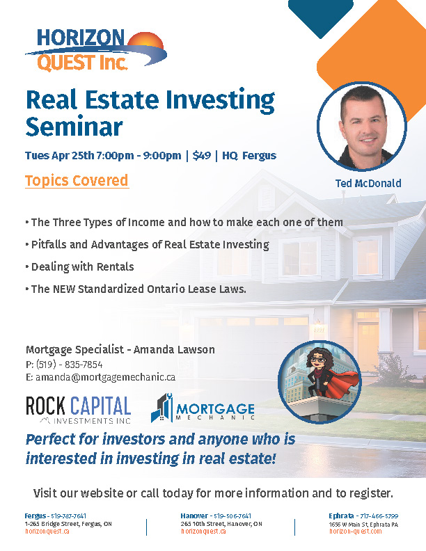 HorizonQuest's tweet photo. Join us this Tuesday for an informative seminar with Ted McDonald. Learn important topics about Real Estate Investing. https://t.co/4y06Cs5awi