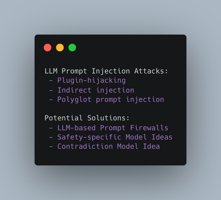 rez0__'s tweet photo. I was a panelist on a press panel for HackerOne yesterday. There was a lot of discussion about AI and security. 🤖🔒 

For prep, I thought a lot about prompt injection. In this thread, I explain prompt injection risks going forward and potential solutions. https://t.co/ft6qY5AkTp