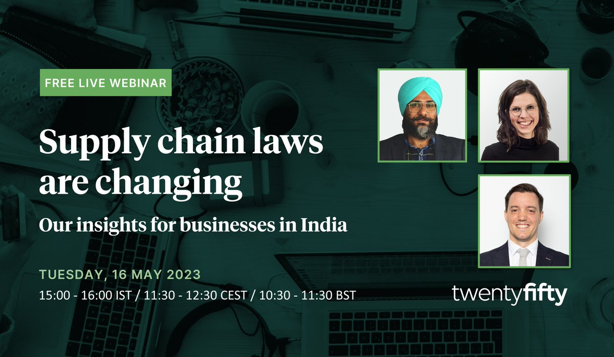 Register here 👉events.teams.microsoft.com/event/091a75c0… for our insightful webinar on the impact of changing supply chain legislation (including German Supply Chain Act, EU CSRD, EU CSDDD) on businesses in #India .