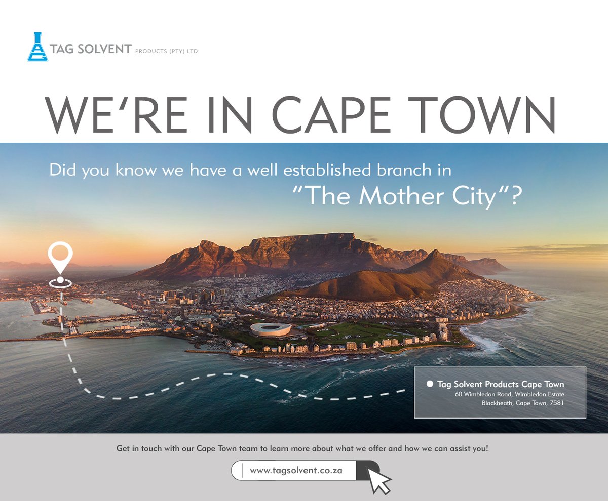 tag_pty's tweet photo. Did you know we are in 'The Mother City'? Our well established branch in Blackheath - Cape Town supplies most industries from manufacturing, automotive, boat building, printing, consumer goods, chemical formulators and many more. Get in touch with our team +27 (0)21 879 0659 https://t.co/enLNLztFqm