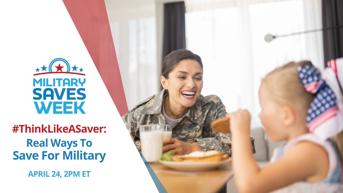 📢REGISTER & SHARE. Happening in t-minus 5 days!! Join us on day one of #MSW (April 24) at 2 pm ET for the #ThinkLikeASaver Real Ways To Save For Military Town Hall.

Register: bit.ly/real-ways-2-sa…