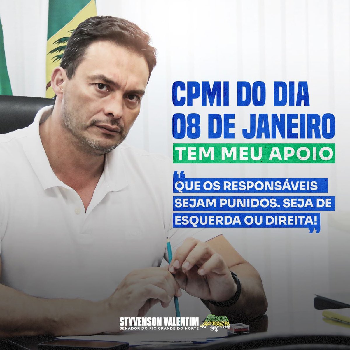 Há dois meses assinei a criação da CPMI do dia 08 de janeiro para que haja investigação e que os verdadeiros culpados sejam identificados e punidos.