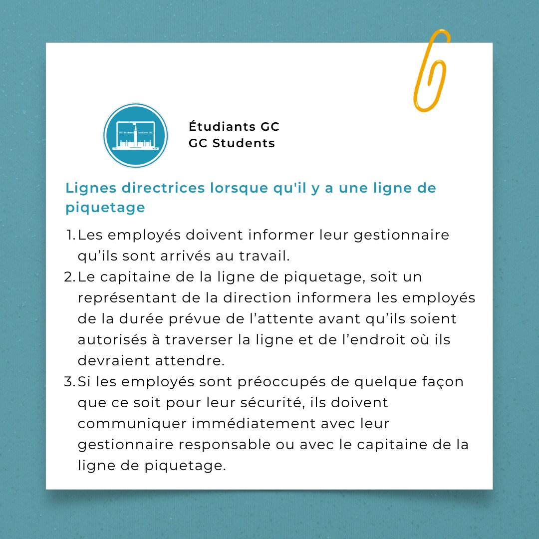 gcs_egc's tweet photo. (Post also available in English)

Étudiants et étudiantes, nous savons que vous avez des questions concernant les activités de grève se déroullant actuellement. Glissez vers la gauche pour quelques réponses. Parlez avec votre gestionnaire pour plus d'information. https://t.co/LTBwzPgGMB