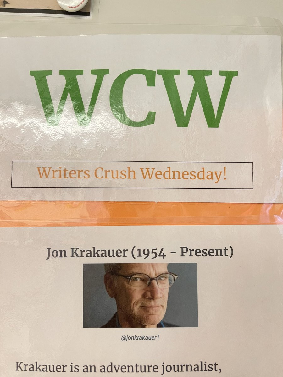 This week we celebrate the adventure journalist, <a href="/jonkrakauer1/">Jon Krakauer</a>, and his engaging works. <a href="/APS_ELA/">APS Secondary ELA</a> <a href="/MsPorterAPS/">Laura Porter</a> <a href="/YorktownSentry/">Yorktown Sentry</a> <a href="/Principal_YHS/">Dr. Kevin Clark</a>