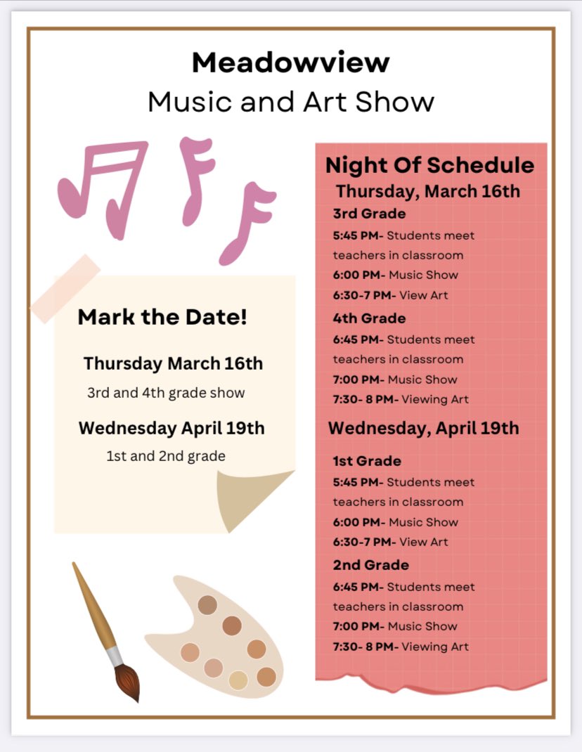 Discover_MV's tweet photo. Today is the day!!!  Our first and second grade Music 🎶 and Art 🎨 Show is tonight!!  Hope to see you there! https://t.co/awAOH1Rq4Q