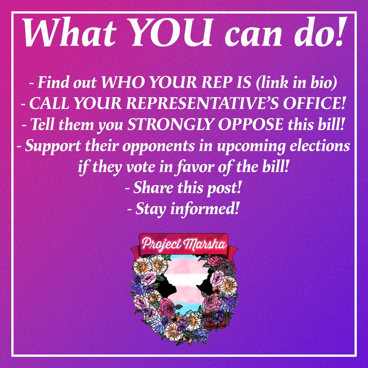 Project_Marsha's tweet photo. Call your representatives and let them know that you strongly oppose H.R.734! #transrights (1/2) https://t.co/zzC287Nnz5