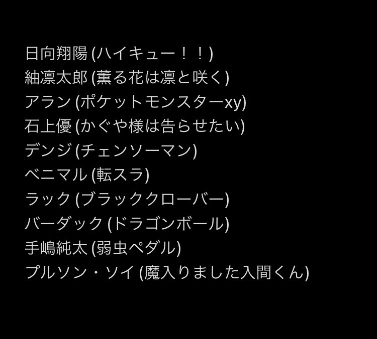 ambitio22323331's tweet photo. とりあえず流行りに乗ってみた笑
意外と10人難しかった！！
チョロいからちょっと山場があるとすぐに好きになっちゃう笑笑
  #好きな男キャラ10人あげて趣味を晒す 
 #好きな女キャラ10人あげて趣味を晒す https://t.co/Sg1IgrcO8F