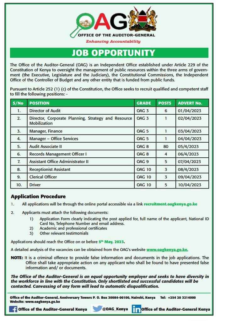 Kenya on Twitter "We are hiring! To apply for OAG jobs