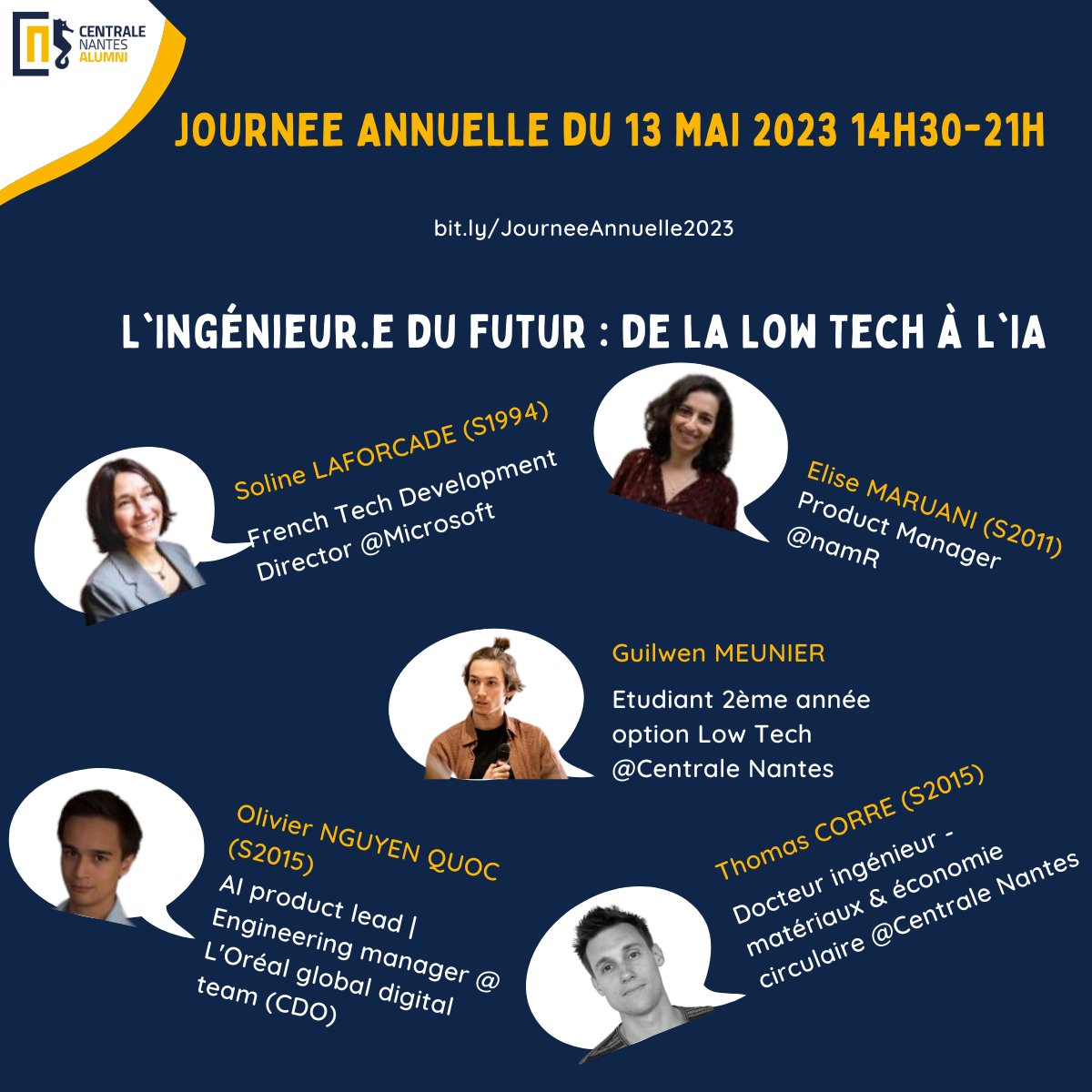 ACN_Centraliens's tweet photo. 💡Cette année, à l’occasion de la Journée Annuelle Centrale Nantes Alumni le samedi 13 mai à Paris, nous nous projetterons dans le futur de nos métiers lors d'une table ronde sur le thème « L’ingénieur.e du futur : de la low-tech à l’IA »
+d'infos : https://t.co/cdbXqnWoos https://t.co/ebUBZ7rOuU