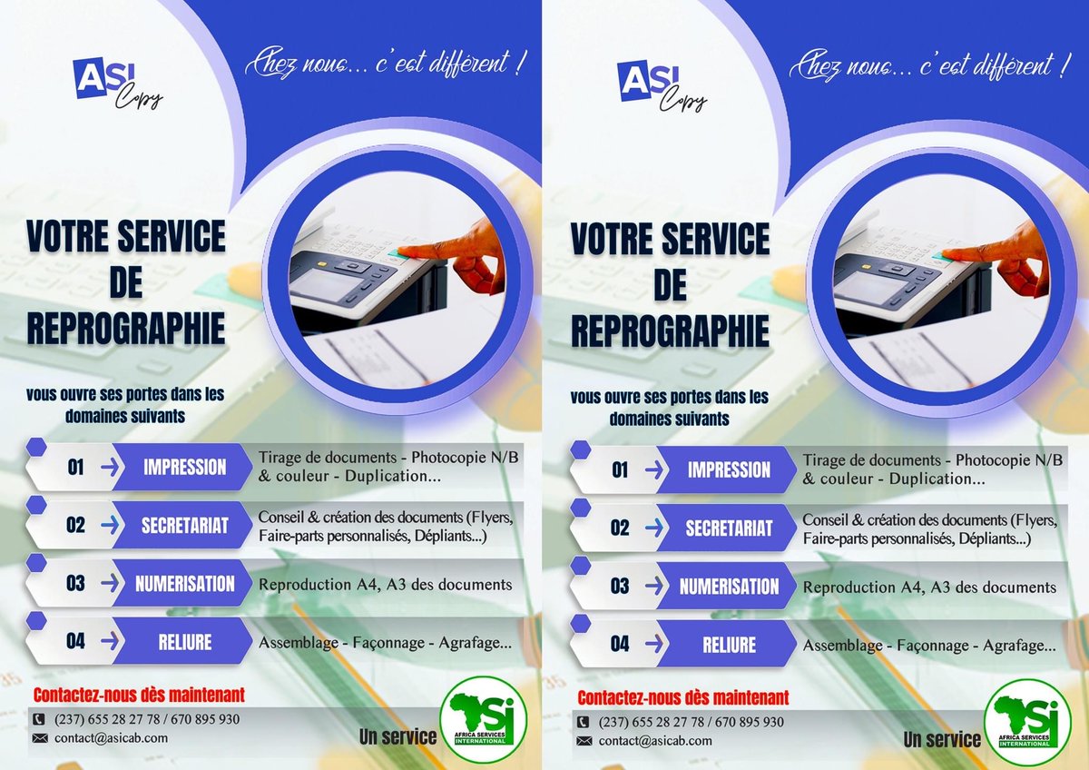 asicab_'s tweet photo. 🖨️ 𝗩𝗼𝘁𝗿𝗲 𝘀𝗲𝗿𝘃𝗶𝗰𝗲 𝗱𝗲 𝗿𝗲𝗽𝗿𝗼𝗴𝗿𝗮𝗽𝗵𝗶𝗲 

 ASI Copy offre des services de reproduction de documents et une gestion complète de votre reprographie lors de vos évènements.

Contactez nous 📲  https://t.co/56eiENRE8G
https://t.co/gtNn7l0h3S

#asicopy #asicab https://t.co/ON3to0jlB3