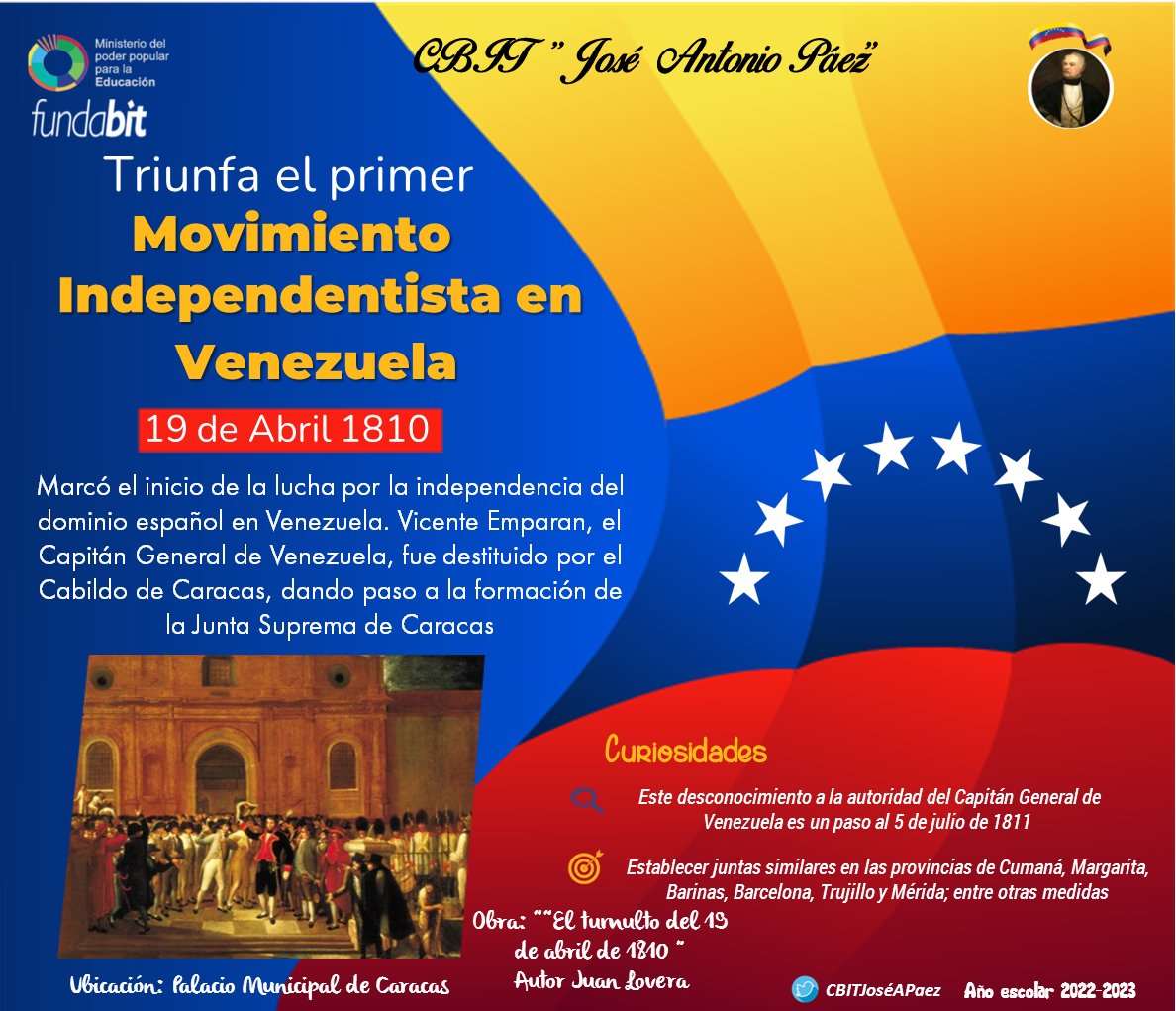 CBITJoseAPaez's tweet photo. #GestaIndependentista
Se inicia el proceso de Independencia de Venezuela del Reino de España. Elaborado en ambiente #Linux @pedrogordon2121 @crauetdt @MPPEDUCACION
 @CNTI_VE @fundabit @CanaimaGNULinux @leivi24
 @CBITNvaEsparta @pedrodiazg59 @leivi24 https://t.co/xxqZUxz3QU