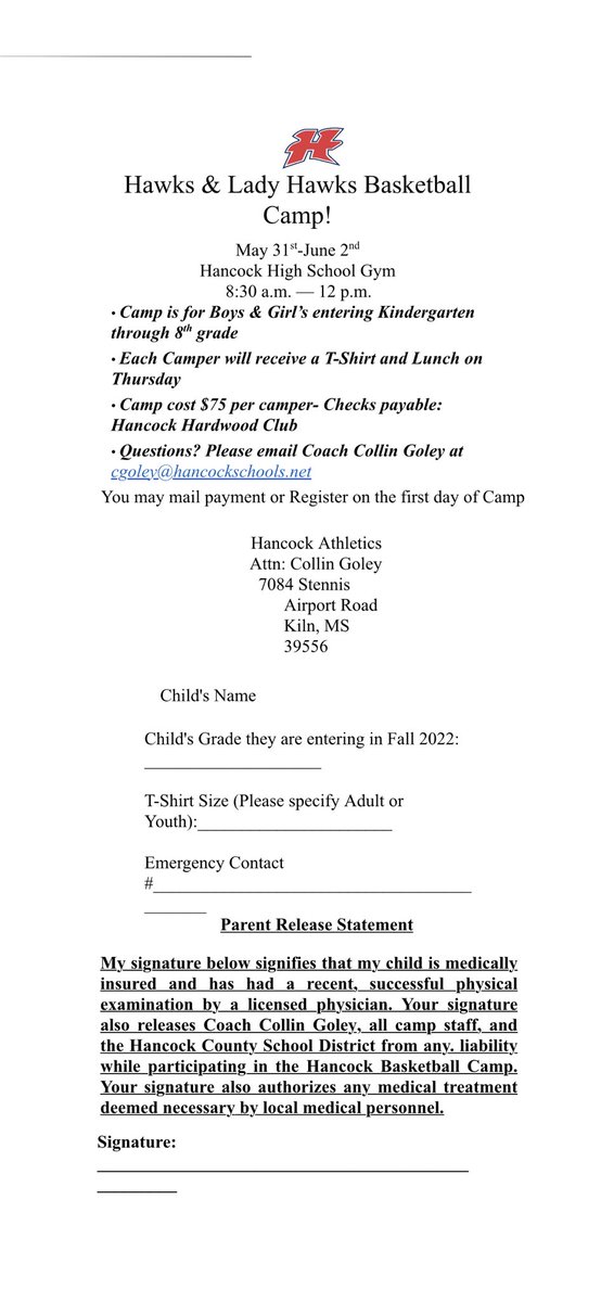 CollinGoley's tweet photo. Future Hawks and Lady Hawks join us May 31st- June 2nd for our Basketball Camp! https://t.co/8DMrxsh0lJ