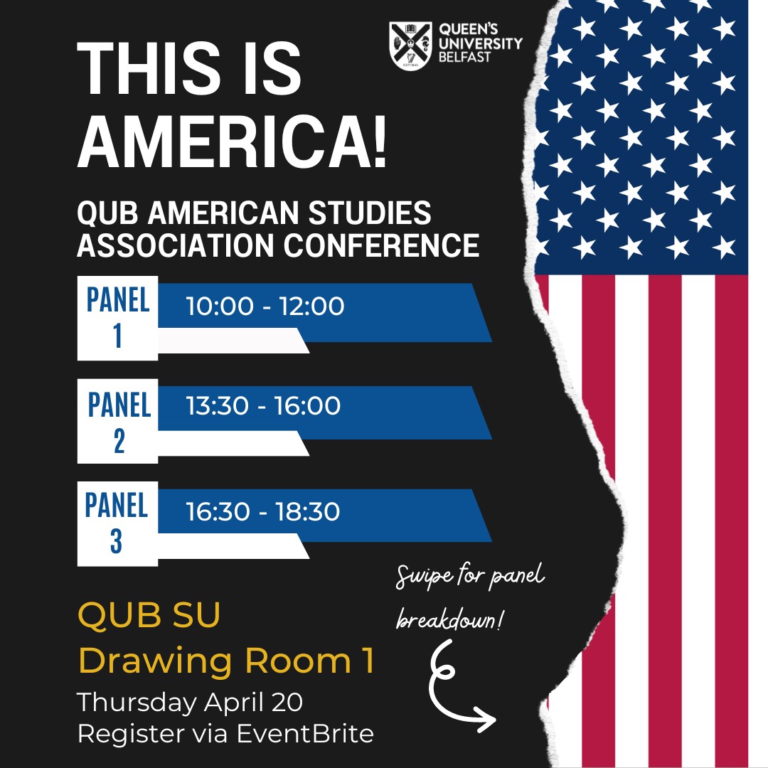 EmmaTaylor94's tweet photo. Tomorrow QUB's American Studies Association is hosting the "This Is America" conference. We have a great lineup (See below tweets). Refreshments will be provided, including post-conference PIZZA!🍕
Attend in-person: https://t.co/UJxj4lgeAM
Virtual: https://t.co/C8yc4SL2gp https://t.co/yjUC91nUKl